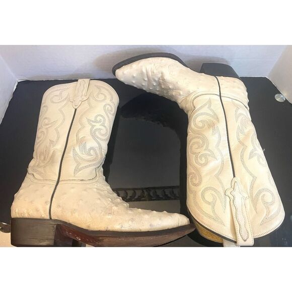 RARE🔥 RUDEL Ivory Goat Ostrich Cowboy Leather Boots Men's Size 7.5 EEWestern - Picture 13 of 15